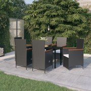 3099461 vidaXL Градински трапезен комплект с възглавници 7 части черен