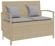 4104214 vidaXL Градинска пейка за съхранение с възглавница Бежова поли ратан
