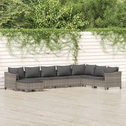 3187298 vidaXL Градински комплект с възглавници, 8 части, полиратан, сив