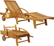 Градински шезлонг с колела и издърпваща се масичка 195,5 x 69 x 85 cm