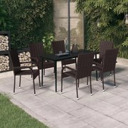3099404 vidaXL Градински трапезен комплект, 7 части, кафяво и черно