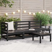 805709 vidaXL Градински лаундж комплект, 3 части, черен, бор масив