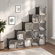 340554 vidaXL Органайзер с кубични отделения и врати, 15 куба, черен, PP