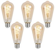 Комплект от 5 Умна димируема LED крушка E27 ST64 кехлибарена 4.9W 320lm 2500K
