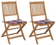 3064657 vidaXL Сгъваеми градински столове, 2 бр, с възглавници, акация масив