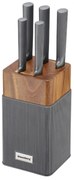 Комплект ножове Klausberg KB 7982, 6 части, Неръждаема стомана, Стойка от акациево дърво, Графит/кафяв