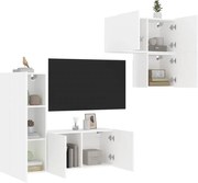 3216428 vidaXL ТВ стенни модули, 4 части, бели, инженерно дърво