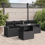 3326236 vidaXL Градински комплект с възглавници, 5 части, черен полиратан