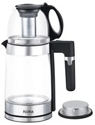 Електрическа кана за турски чай Floria ZLN1757, 1500W, 1.8+1.2 л, Инфузер, Боросиликатно стъкло, Черен