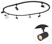 Модерна релсова система за осветление с 6 черни прожектора, 1-фазна, овална 100см - Iconic Jeana
