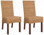 243236 vidaXL Трапезни столове, 2 бр, кафяви, естествен ратан