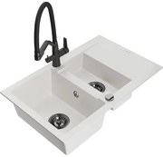 Mexen Gaspar гранитна мивка 1,5-корпусна с отцедник и кухненски кран Duo, бял - 6507-20-671701-70-B