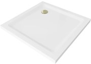 Mexen Flat квадратен душ кабина slim 80 x 80 см, бял, златен сифон - 40108080G