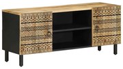 4018628 vidaXL ТВ шкаф, черен, 105x33,5x46 см, грубо мангово дърво масив