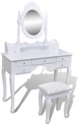 241002 vidaXL Тоалетка с огледало и табуретка, 7 чекмеджета, бяла