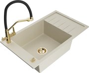 Mexen Elias гранитна мивка с 1 корито с отцедник и кухненски смесител Duo, бежов - 6511-69-671701-57-G