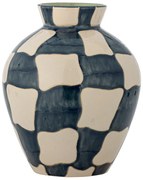 Синя/кремава стъклена ръчно рисувана ваза (височина 24 cm) Check – Bloomingville