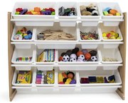 Детски Дървен Органайзер Голям, за Съхранение на Играчки и Книжки, Етажерка за Детска Стая - WOOD/WHITE
