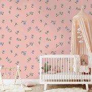 Тапет – Розов фон с бели цветчета