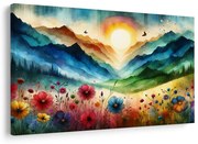 Картина на платно – Планини в дъгови цветове с поляна