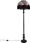 Подова лампа черна с флорален абажур и бял интериор 45 см - Classico