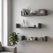 Тъмен меламинов стенен рафт комплект от 3 в антрацитен цвят 60x15x12см.