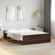 3280320 vidaXL Рамка за легло с чекмедже кафяв дъб 135x190 см инженерно дърво