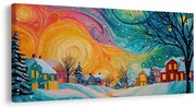 Картина на платно Коледна – Цветни къщи в магическа нощ