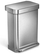 Stříbrný pedálový odpadkový koš simplehuman, 55 l