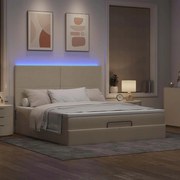 3313939 vidaXL Османска легло с матрак и LED, кремаво, 160x200 см, плат