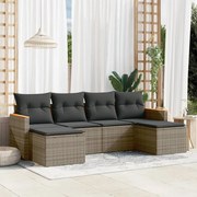 3226221 vidaXL Градински диван с възглавници, 6 части, полиратан, сив