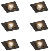 Комплект от 6 квадратни вградени прожектора черни регулируеми - Artemis