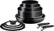 Комплект тигани Tefal Ingenio Easy Cook & Clean L1539053, 10 части, Подвижни дръжки, Незалепващо покритие, Thermo Signal, Черен