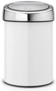 Кош за боклук Brabantia Touch Bin 647216, 3 л, Плавно и безшумно отваряне, Стенен монтаж, Бял