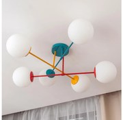 Плафонен полилей MOON 6xE27/15W/230V тюркоаз/жълт/червен
