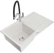 Mexen Cesar гранитна мивка с 1 отделение и отцедник и кухненски смесител Duo, бял - 6514-20-671701-07