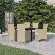 3099465 vidaXL Градински трапезен комплект с възглавници, 7 части, бежов