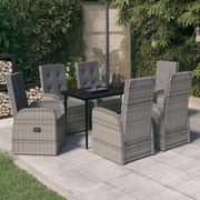 3099488 vidaXL Градински трапезен комплект от 7 части с възглавници сив