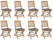 3075129 vidaXL Сгъваеми градински столове с възглавници 8 бр акация масив