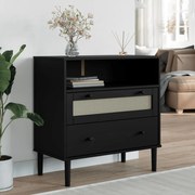 358021 vidaXL Сайдборд "SENJA", ратанова визия, черен, 80x40x80 см, бор масив