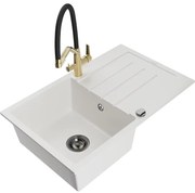 Mexen Bruno гранитна мивка с 1 отделение с отцедник и кухненски смесител Duo, бял - 6513-20-671701-57-B