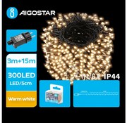 Aigostar - LED Екстериорни Коледни лампички 300xLED/8 функции 18m IP44 топло бял