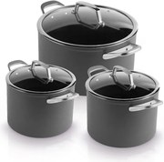 Комплект тенджери Ninja ZeroStick C33300DE, 6 части, До 260°C, Незалепващо покритие, Без PFAS, Стъклен капак, Индукция, Черен