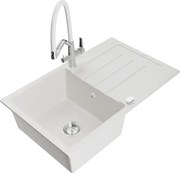 Mexen Bruno гранитна мивка с 1 камера с отцедник и кухненски смесител Duo, бял