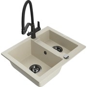 Mexen Carlos гранитна мивка 1,5-контейнерна с кухненски смесител Duo, бежова - 6518-69-671701-70-B