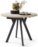 АЛДО Бежово/черни крака - КРЪГЛА РАЗТЕГАТЕЛНА МАСА С Y-ОБРАЗНИ КРАКА В ЛОФТ/ИНДУСТРИАЛЕН СТИЛ ЗА ХОЛ ИЛИ ТРАПЕЗАРИЯ