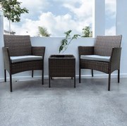 Комплект от ратан с маса и 2 фотьойла - кафяво + светлосиви възглавници