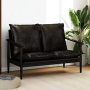 246483 vidaXL 2-местен фотьойл, естествена кожа и акациево дърво, черен