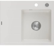 Mexen Ben гранитна мивка с 1 камера и плот, дясна 600 x 500 мм, бяла, хромиран