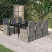 3099489 vidaXL Градински трапезен комплект от 7 части с възглавници сив